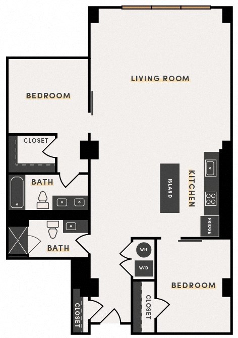 Floor plan for 2 beds, 2 baths, 1306 sqft